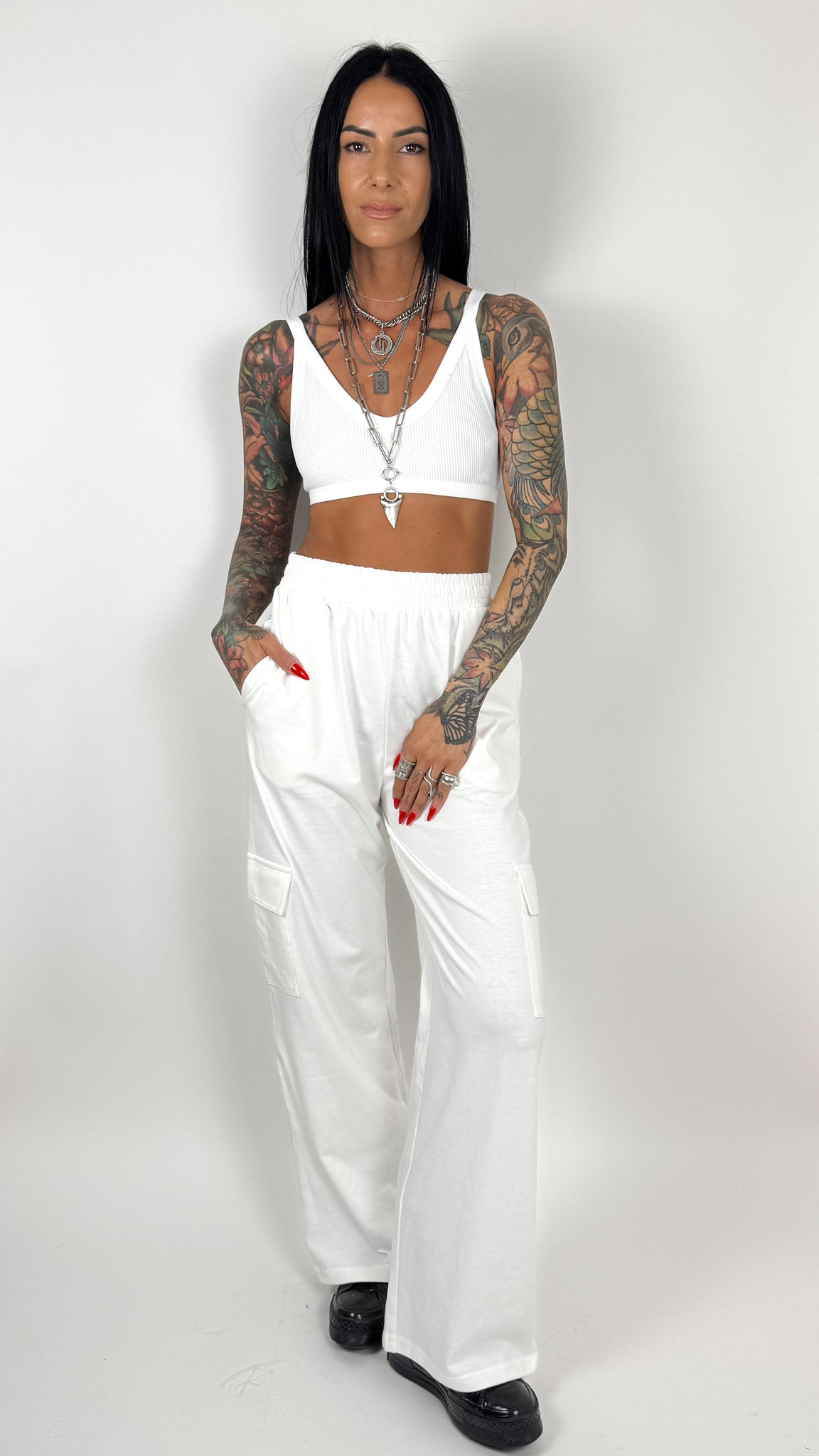 WILSON WIDE LEG CARGO PANTS - WHITE