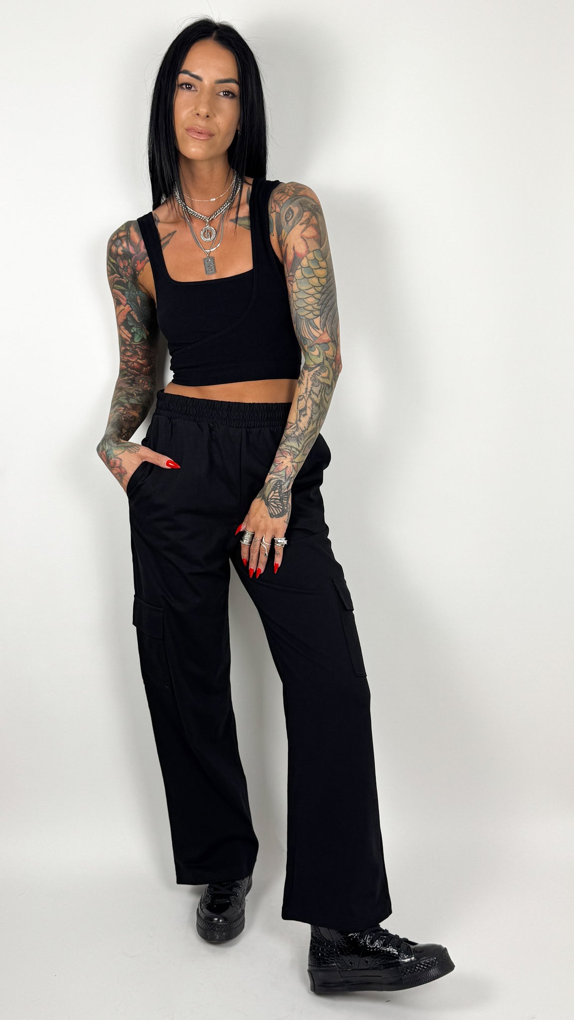 WILSON WIDE LEG CARGO PANTS - BLACK